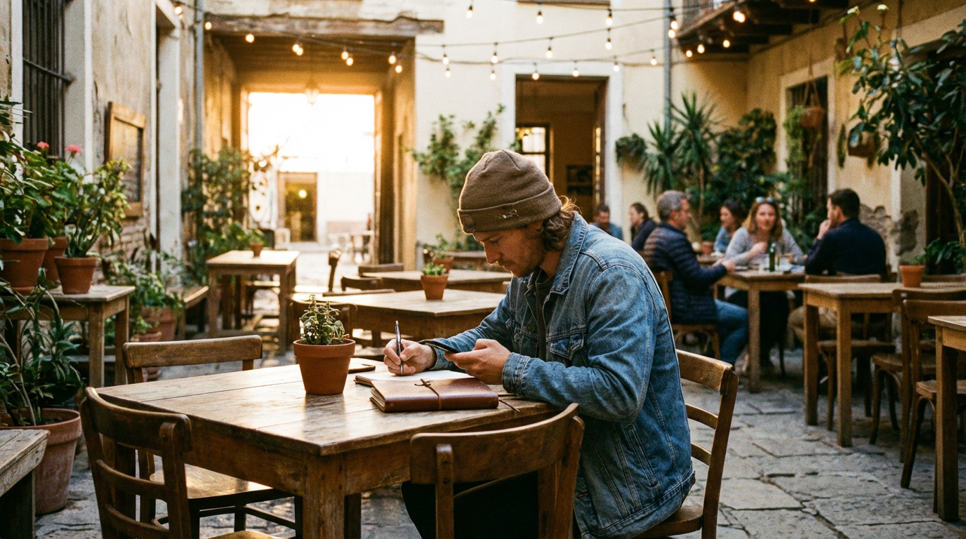 Person connecting in a cafe